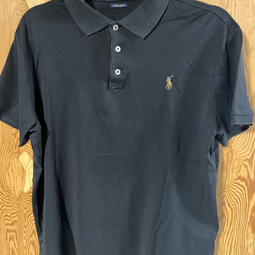 Ralph Lauren Men's Black Polo Large Custom Slim Fit Shirt
